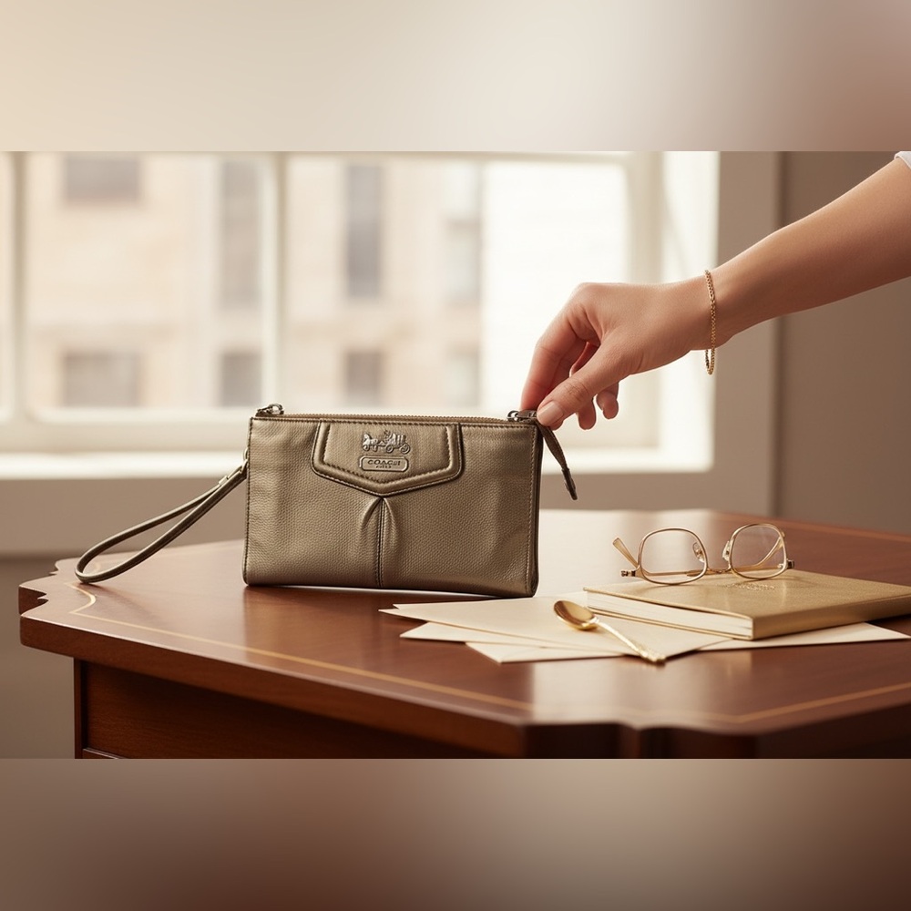 Coach Metallic Gold Wristlet Clutch